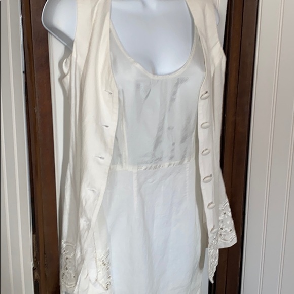 Vintage white unique cotton 80s eyelet lace embroidered white lagenlook dress s - Picture 2 of 6